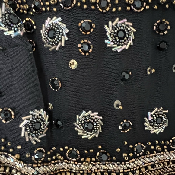 Aidan Mattox black satin gold beaded gown - Picture 4 of 4